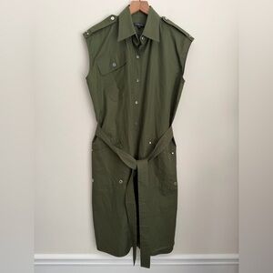 Derek Lam green shirt Midi dress sleeveless button front 6
